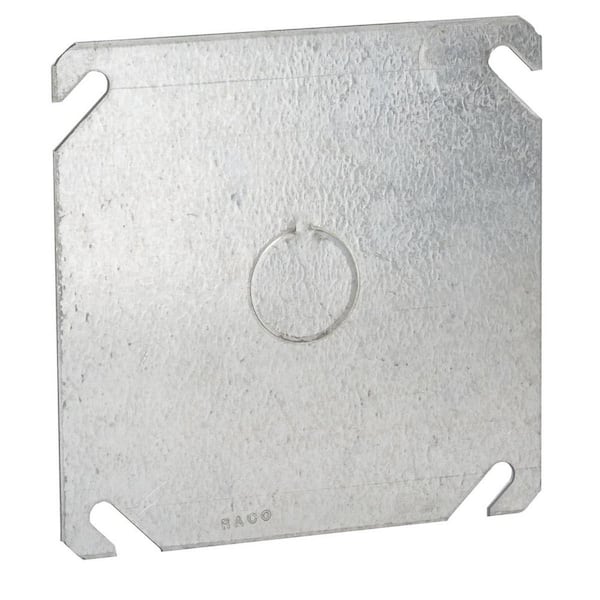 RACO 4 in. W Steel Metallic 2-Gang Flat Blank Square Cover with One 1/2 in. KO in the Center, 1-Pack