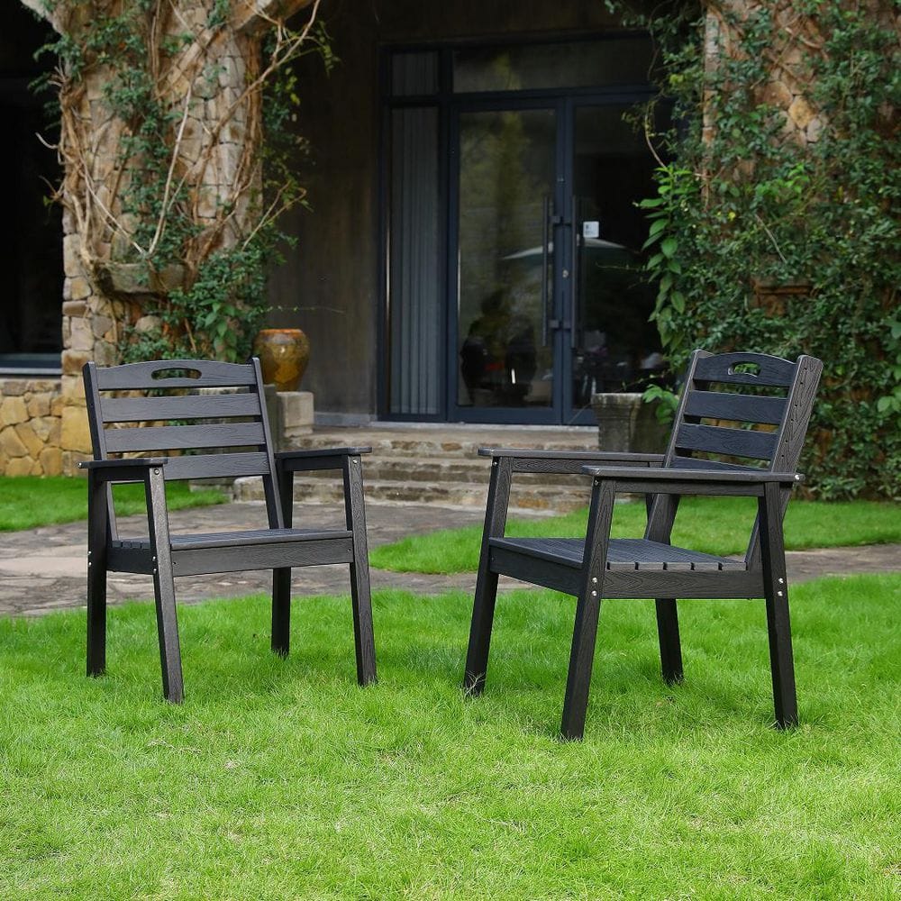 Black HDPE Weather-Resistant Low-Maintenance Outdoor Dining Chair Set of 2 durable construction price history on PriceWatchPro