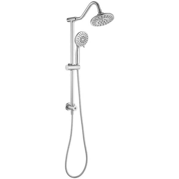 5-Spray Wall Mount 6 in. Shower Head and Handheld Shower Head 1.8 GPM with Stainless Steel Hose in Polished Chrome