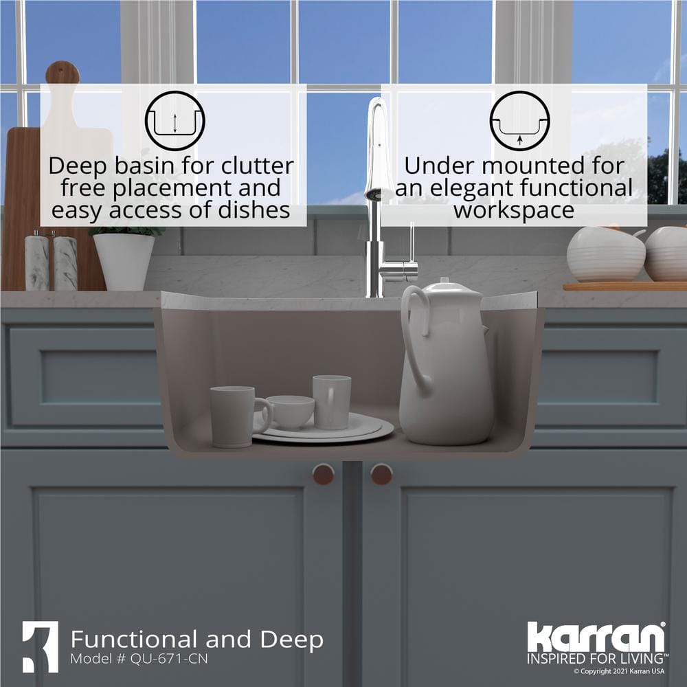 Karran 24" Concrete Quartz Single Bowl Kitchen Sink