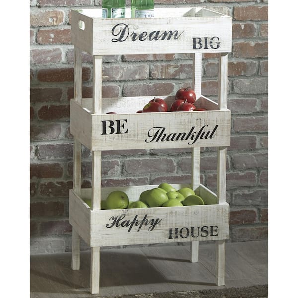 Signature Design By Ashley Yulton 18 in. White Rectangle Wood End Table with Shelves and Storage