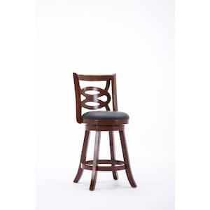 Seina 24 in. Swivel Wood Counter Stool with Cushion Black / Cherry