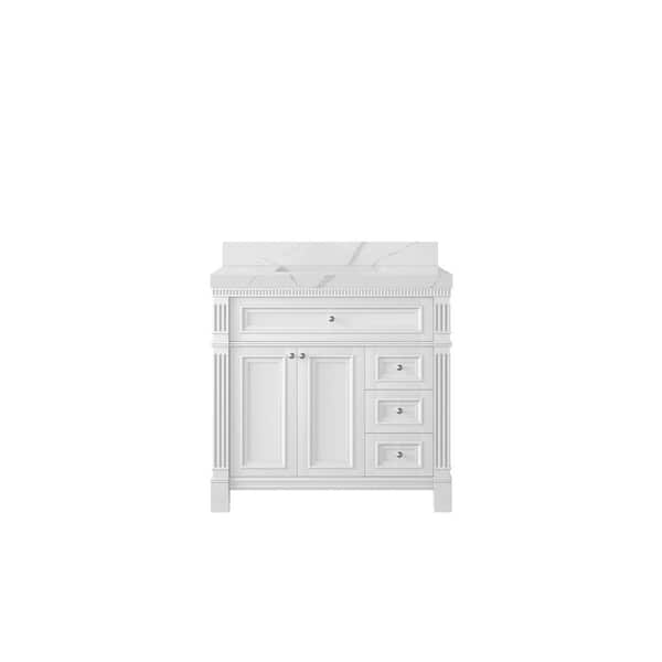Willow Collections Paris 36 in. W x 22 in. D x 36 in. H Single Sink Bath Vanity Center in White with 2 in. Calacatta Laza qt. Top