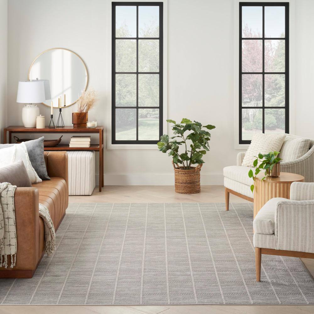 Light Grey Geometric 8' x 10' Synthetic Area Rug