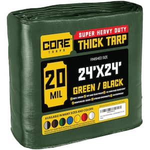 24 ft. x 24 ft. Green/Black 20 Mil Heavy Duty Polyethylene Tarp, Waterproof, UV Resistant, Rip and Tear Proof
