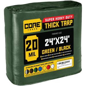 24 ft. x 24 ft. Green and Black Polyethylene Heavy Duty 20 Mil Tarp, Waterproof, UV Resistant, Rip and Tear Proof