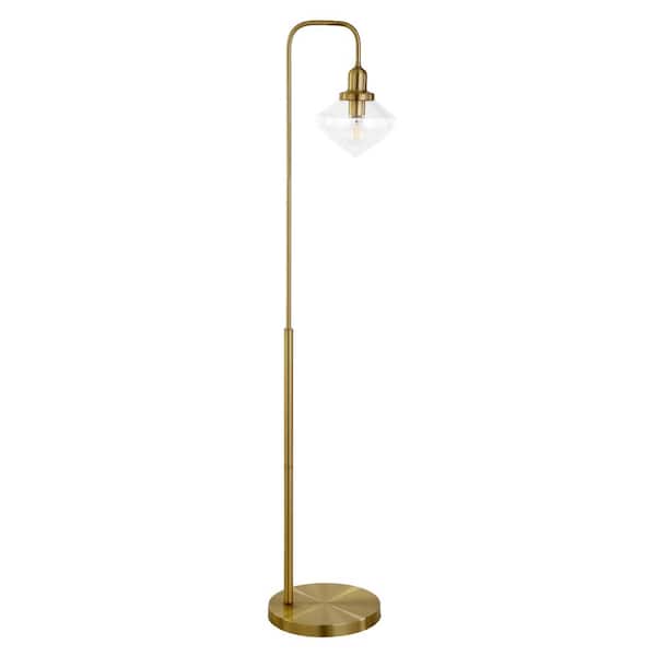 HomeRoots 62 in. Gold 1 1-Way (On/Off) Arc Floor Lamp for Living Room with Glass Square Shade