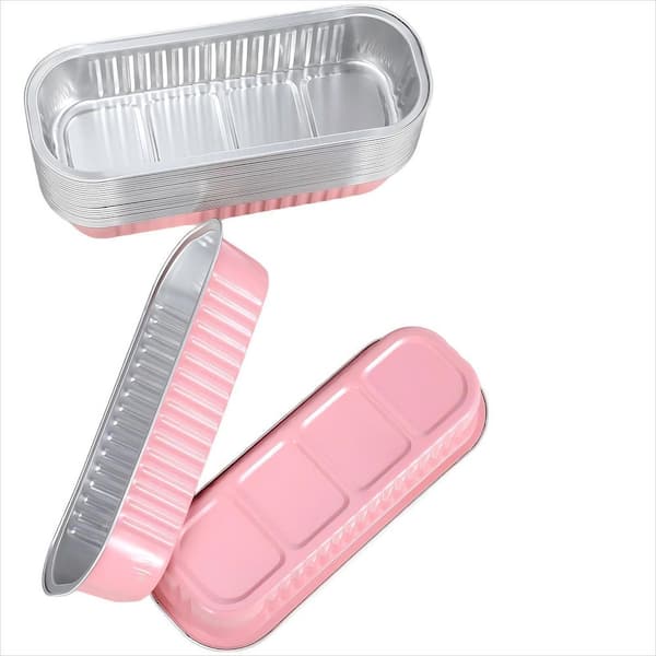 6.8 oz. Mini Loaf Pans with Lids and Spoons, Rectangular Aluminum Foil Baking Pans, Pink (100-Pack)