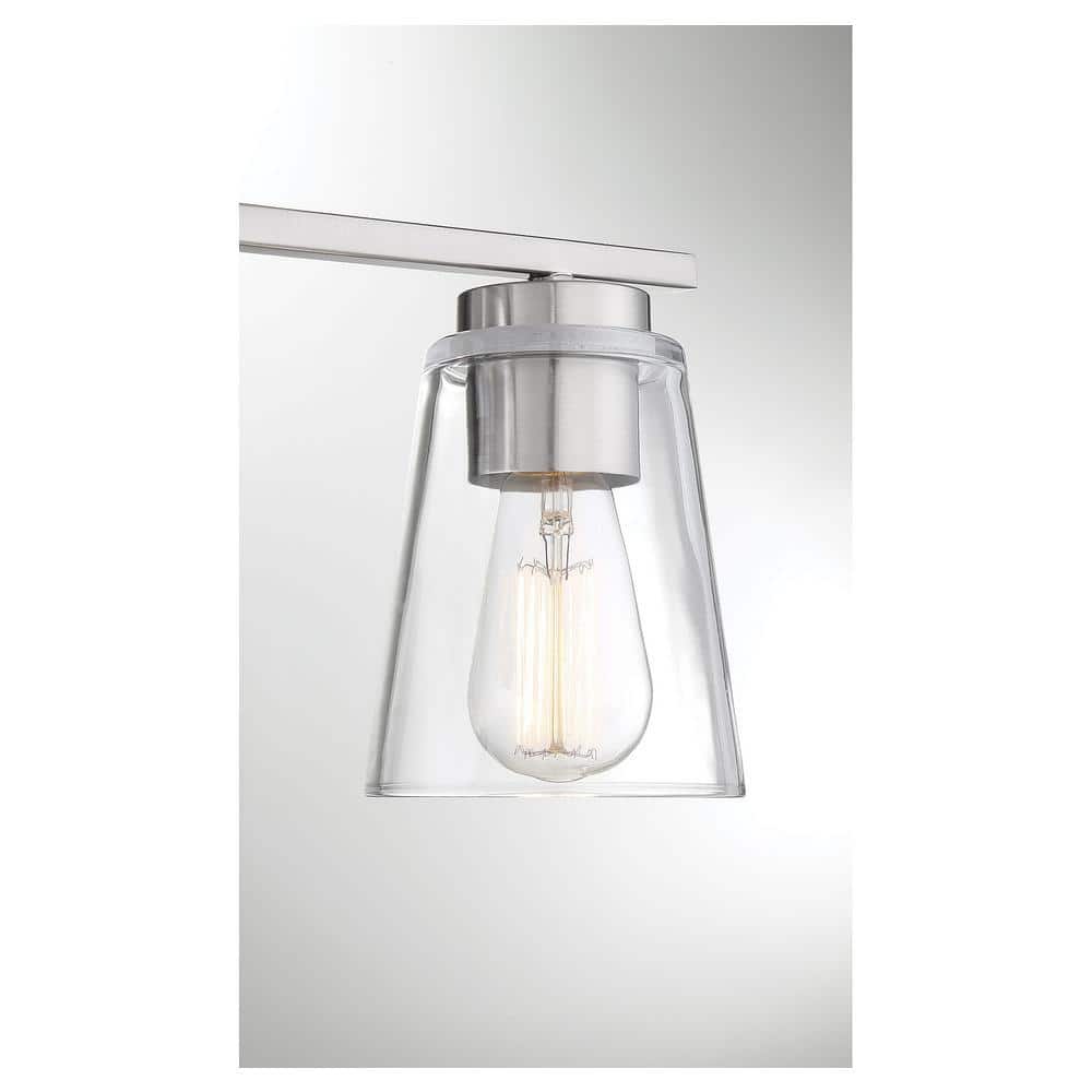 Satin Nickel 4-Light Dimmable Vanity Fixture with Clear Glass Shades