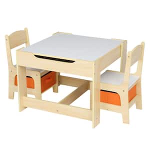 3-Pieces in White Wooden Kids Table And Chair Set