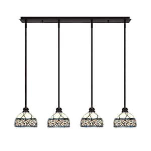 Albany 60-Watt 4-Light Espresso Linear Pendant Light with Royal Merlot Art Glass Shades and No Bulbs Included