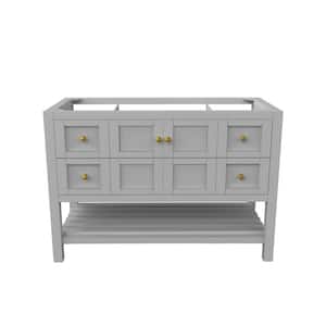 Alicia 47.25 in. W x 21.75 in. D x 32.75 in. H Bath Vanity Cabinet without Top in Matte Gray with Gold Knobs