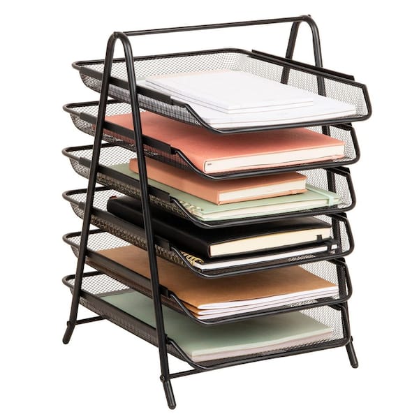 11.75 in. L x 13.75 in. W x 18 in. H 6-Tier Paper Tray, Desktop Organizer, File Storage, Black