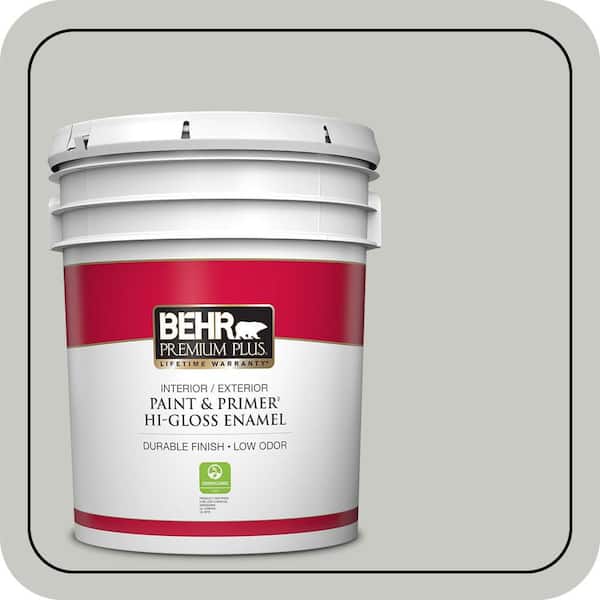 BEHR PREMIUM PLUS 5 gal. #N380-2 Heath Gray Hi-Gloss Enamel Interior/Exterior Paint & Primer