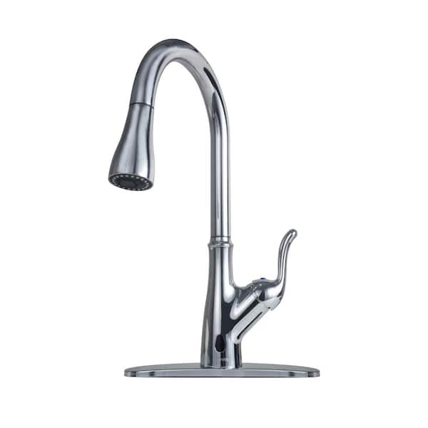 Unbranded Single Handle Pull Out Touchless Sprayer Kitchen Faucet Deckplate Included in Chrome