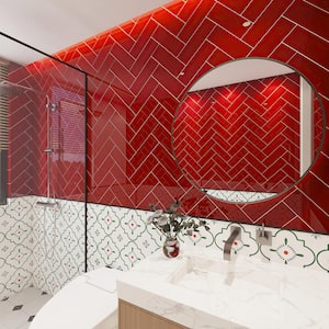 Subway Ruby Red 3 in. x 9 in. Glass Tile Sample