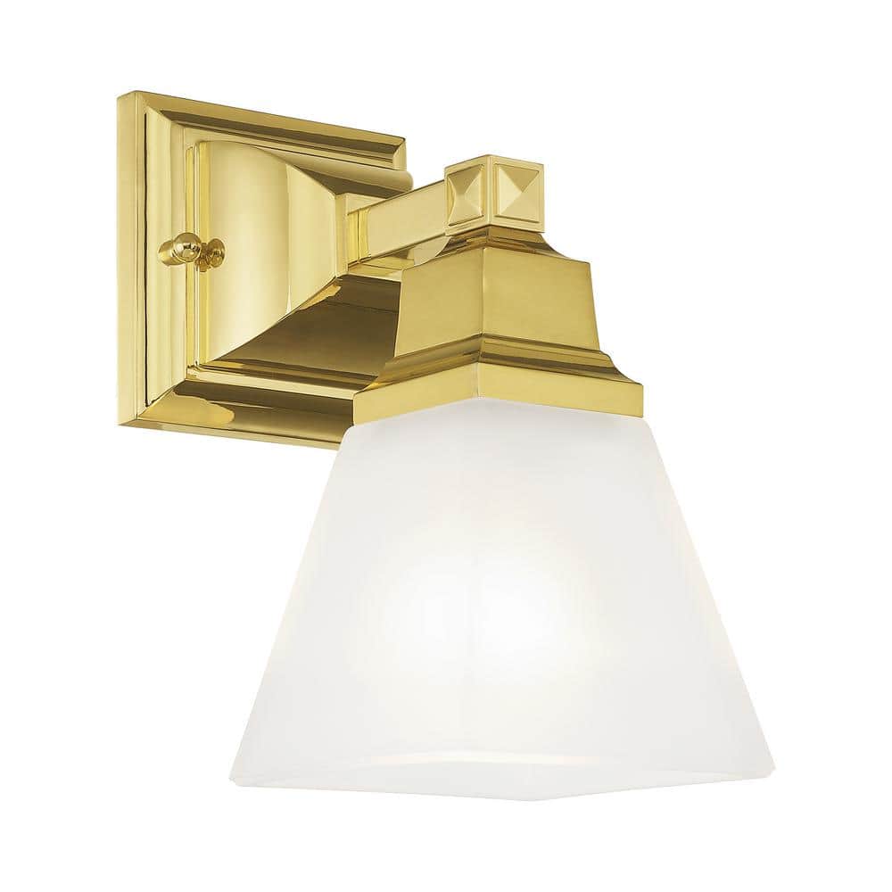 Polished Brass Wall Sconce with Satin Glass Shade