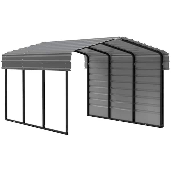 Arrow 10 ft. W x 15 ft. D x 7 ft. H Charcoal Galvanized Steel Carport with 1-Side Wall Kit