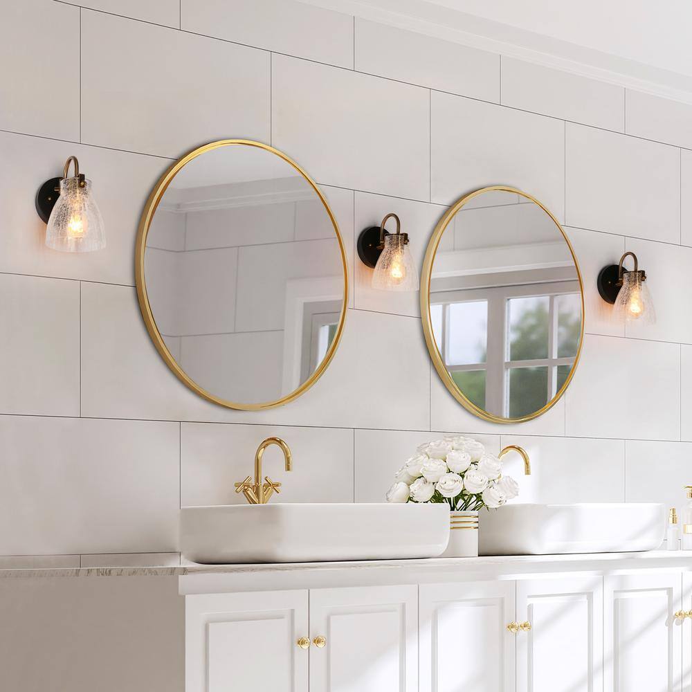 Matte Black and Gold Wall Sconce with Crackled Glass Shade