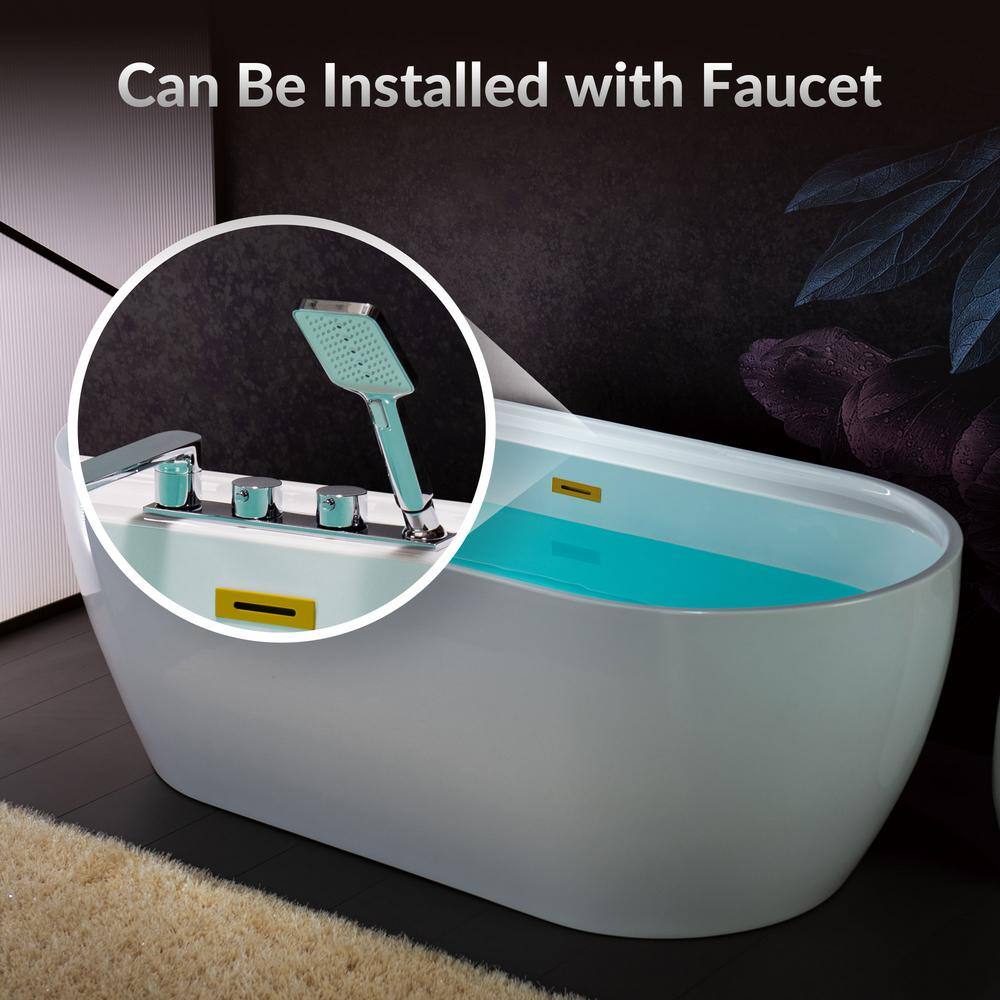 67" White Acrylic Freestanding Soaking Bathtub with Brushed Gold Trim