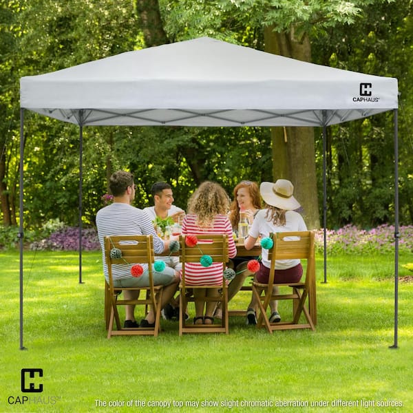 CAPHAUS 10 ft. x 10 ft. White Patented 1-Push Pop Up Outdoor