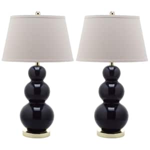 Pamela 27 in. Navy Triple Gourd Ceramic Table Lamp with Off-White Shade (Set of 2)