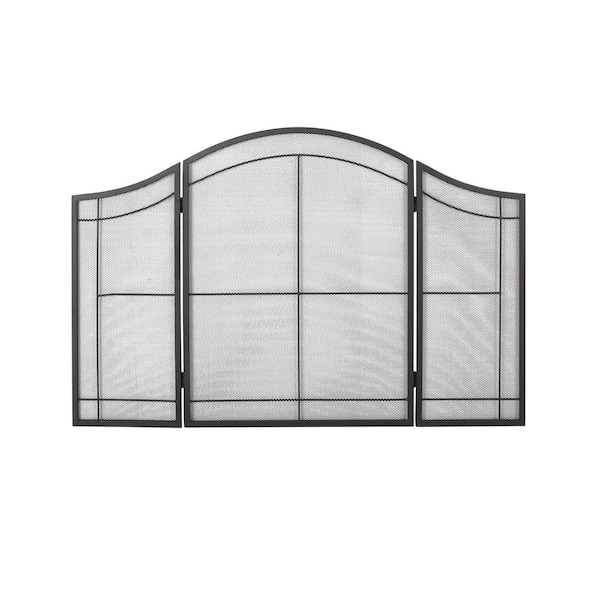 Noble House Belton Matte Black Metal 3-Panel Fireplace Screen