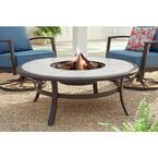 Whitfield 48 in. Round Galvanized Steel Wood Burning Fire Pit Table in Dark Brown with Stone Look Tile Top