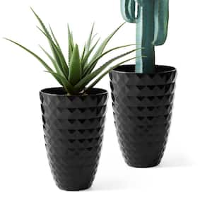 19.75 in. H Oversized Eco-Friendly PE and Stone Faux Ceramic Diamond Textured Black Tall Planter (2-Pack)