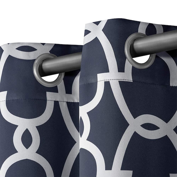 Gates Peacoat Blue Ogee Woven Room Darkening Grommet Top Curtain, 52 in. W x 63 in. L (Set of 2)
