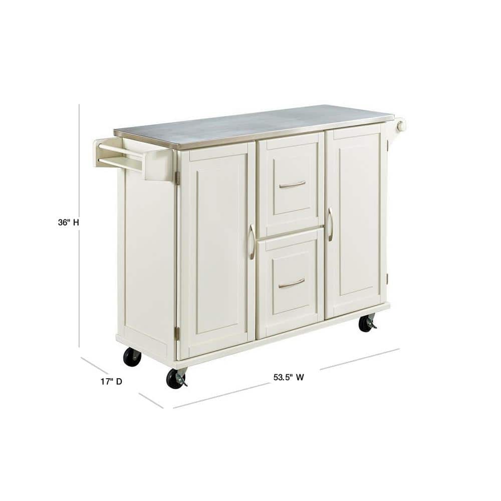 Stainless Steel Top Kitchen Cart with Spice Rack and Storage, Off-White