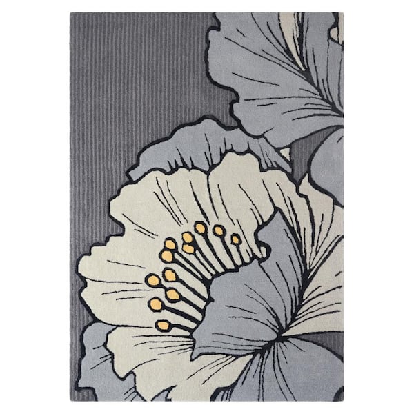 Flora Grandeur Bloom Handcrafted Wool Area Rug Grey 5 ft. x 7 ft.