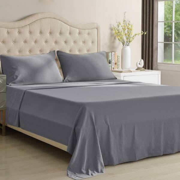 SUBRTEX 4-Piece Gray Solid Polyester Queen Sheet Set, OEKO
