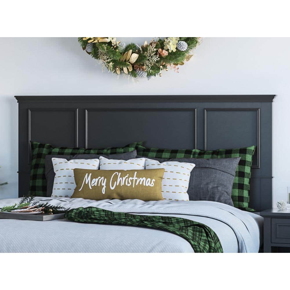 Ebony Queen Wood Headboard with Raised Panels