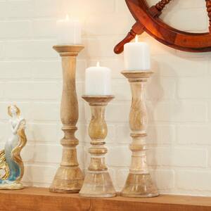 Light Brown Wood Candle Holder (Set of 3)