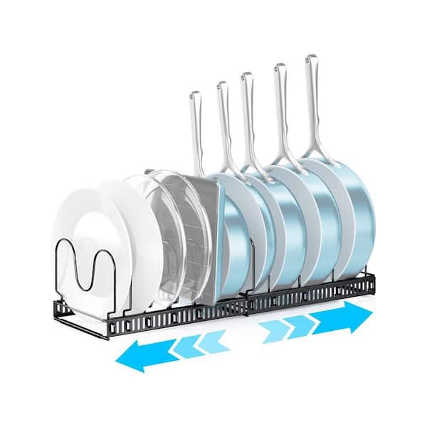 Black Pots & Pans Drawer Organizer with Cutting Board Holder, 10 Adjustable Dividers, Expandable & Space-Saving Design