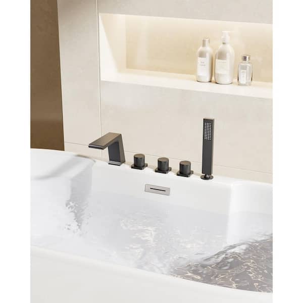 CRANACH 3-Handle Tub-Mount Roman Tub Faucet with Anti-fingerprint Handheld Shower in Matte Black (Valve Included)