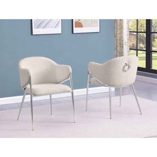 Best Quality Furniture Von Cream Boucle Fabric Side Chair (Set of 2) With Chrome Legs