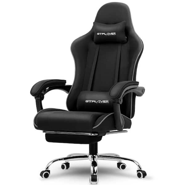 Gaming Chair Fabric Computer Chair with Footrest Height Adjustable Game Chair, Black-FA