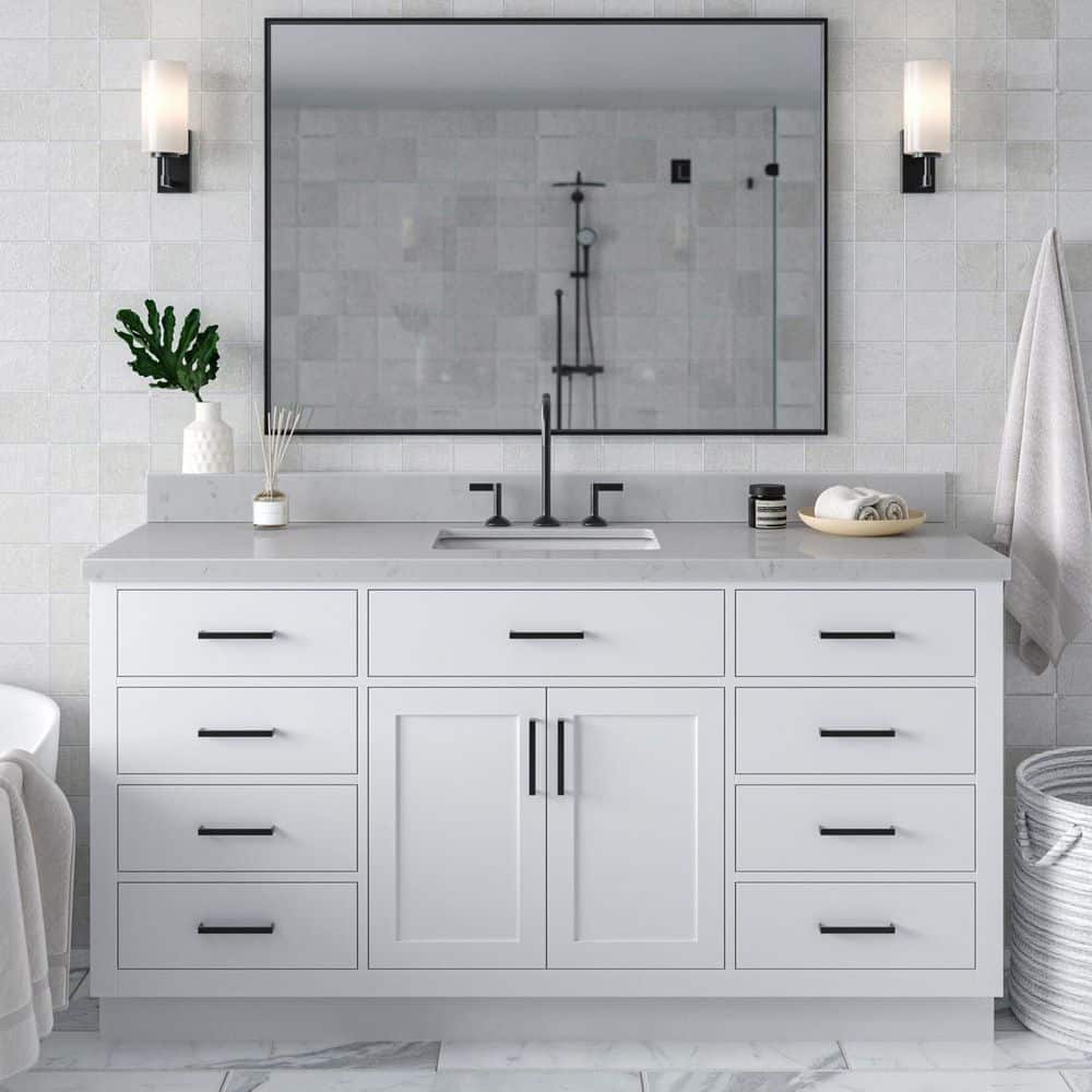 Hepburn 66 in. Single Sink Freestanding Bathroom Vanity in White with Carrara White Quartz Top price history on PriceWatchPro