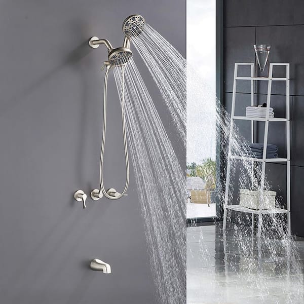 3 Handles 6-Spray Tub and Shower Faucet 2.5 GPM 4.72 in Shower Head with Tub Spout in Brushed Nickel Valve Included