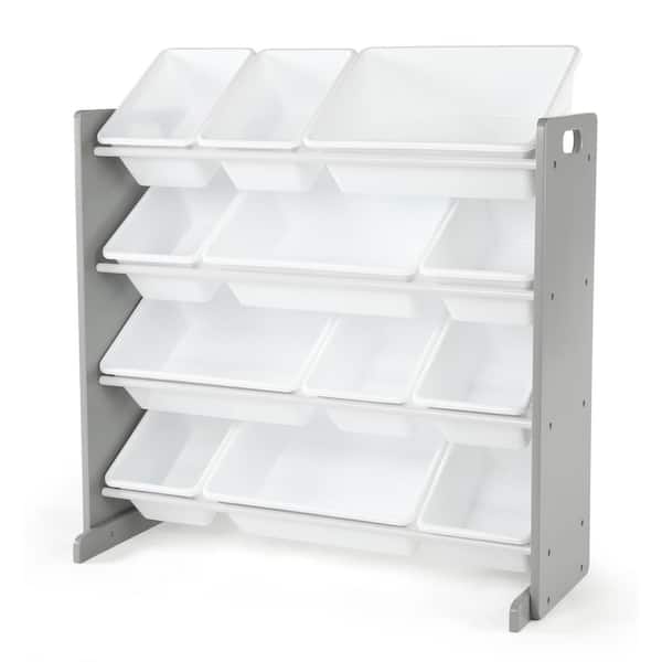 Humble Crew Inspire Collection Grey/White Kids Wood Toy Storage Organizer with 12-Plastic Bins