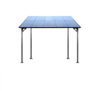 10 ft. x 10 ft. Gray Large Heavy Duty Outdoor Wall-Mounted Lean-to Metal Awning Pergola Gazebo with Roof