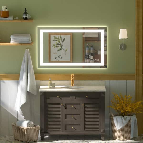 MYCASS 40 in. W x 24 in. H Anti-Fog Rectangular LED Frameless Power Off Memory Function Wall Bathroom Vanity Mirror in Silver