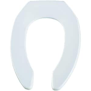 Self Sustaining Elongated Fire-Retardant Commercial Plastic Open Toilet Seat in White Never Loosens