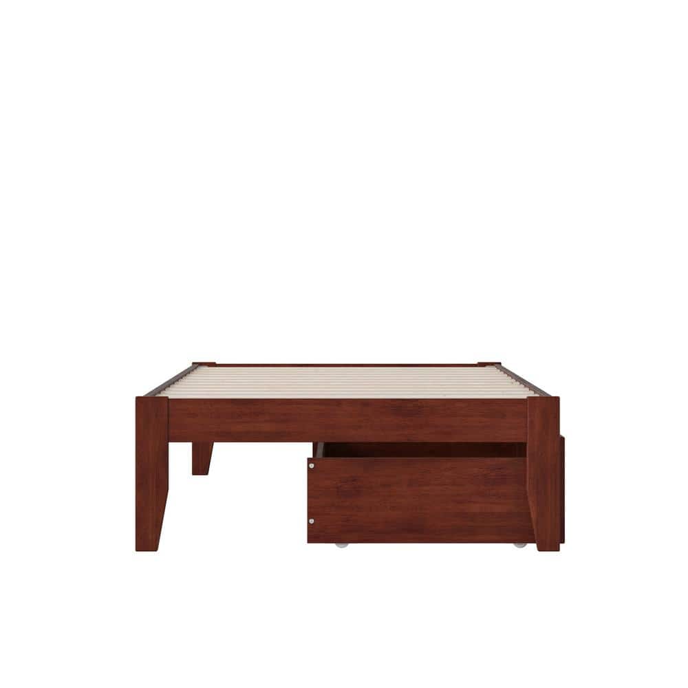 Symmetrical Colorado Twin Bed with USB Charger and Storage Drawers, Walnut