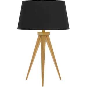 Mila 3- Way Table Lamp with Gold Tripod Base and Black Hardback Shade