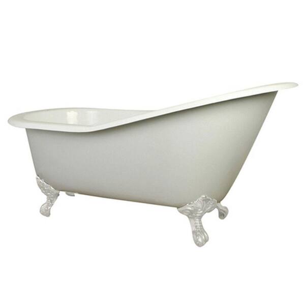 Aqua Eden 5 ft. Cast Iron White Claw Foot Slipper Tub with 7 in. Deck Holes in White