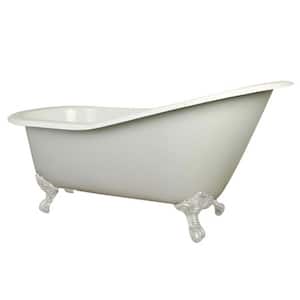 61 in. Cast Iron White Claw Foot Slipper Tub with 7 in. Deck Holes in White