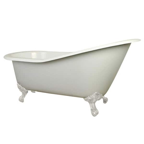 Aqua Eden 61 in. Cast Iron White Claw Foot Slipper Tub with 7 in. Deck Holes in White